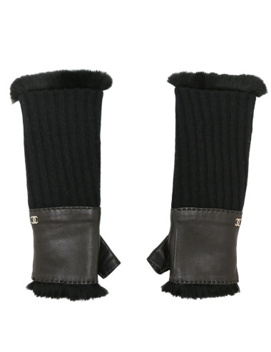 Mitaines CHANEL T 7 doublure lapin noir