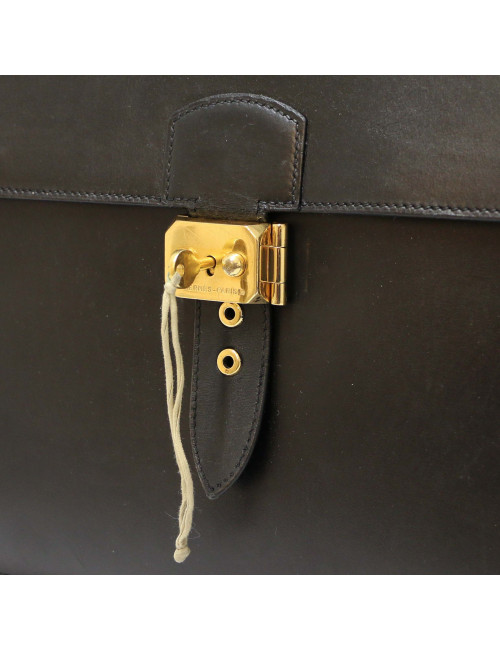 Sac à dépèches HERMES cuir box noir 2 soufflets