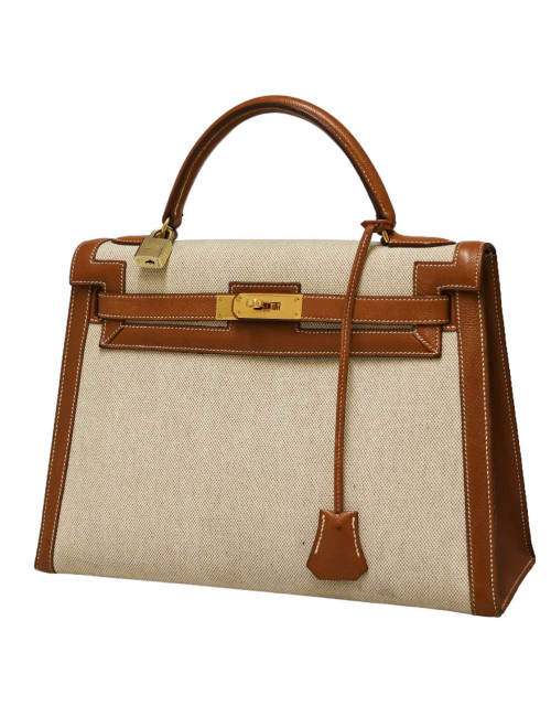Kelly 32 HERMES toile et cuir Vintage