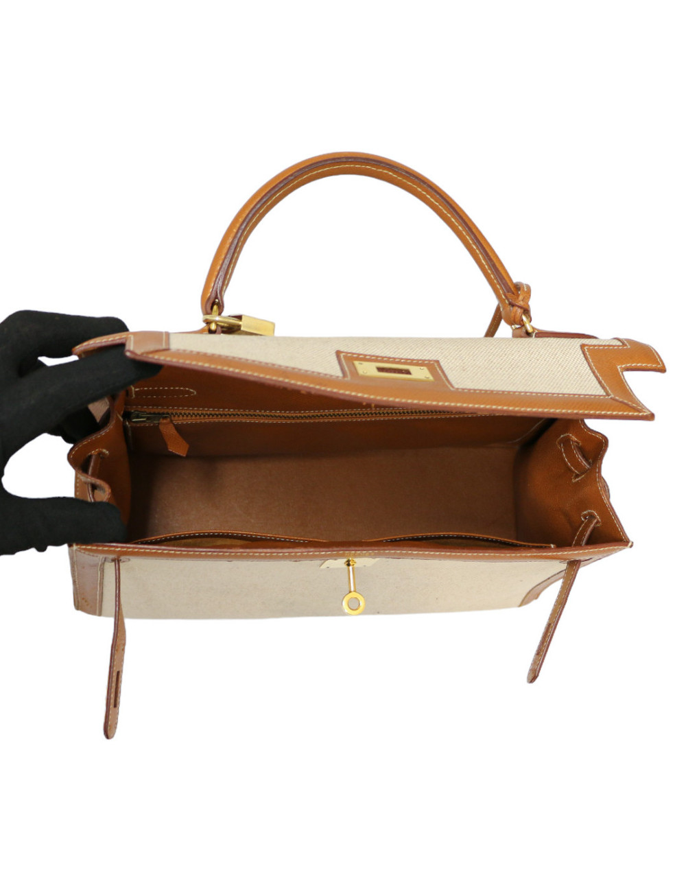 Kelly 32 HERMES toile et cuir Vintage