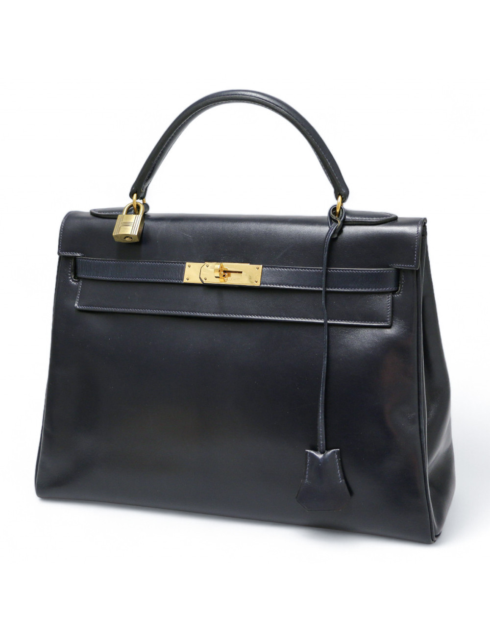 Kelly 32 retourné HERMES cuir de veau Box bleu