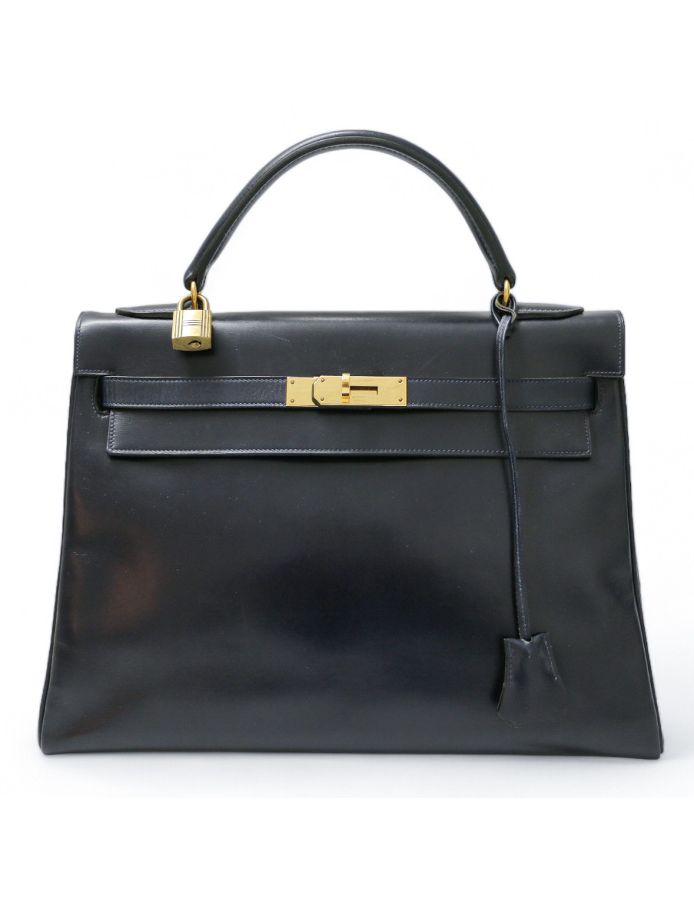 Kelly 32 retourné HERMES cuir de veau Box bleu