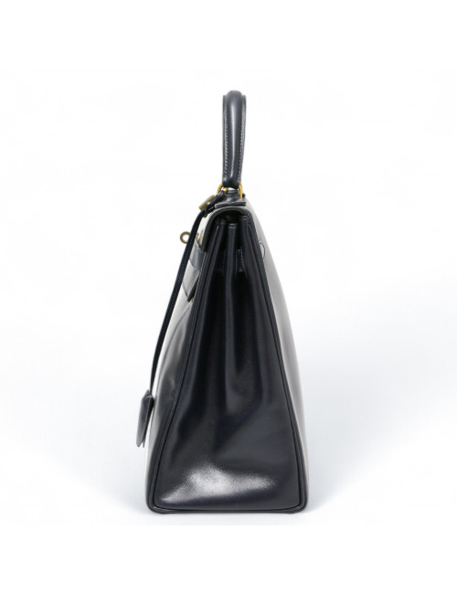 Kelly 32 retourné HERMES cuir de veau Box bleu