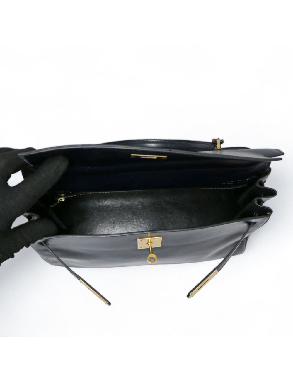 Kelly 32 retourné HERMES cuir de veau Box bleu