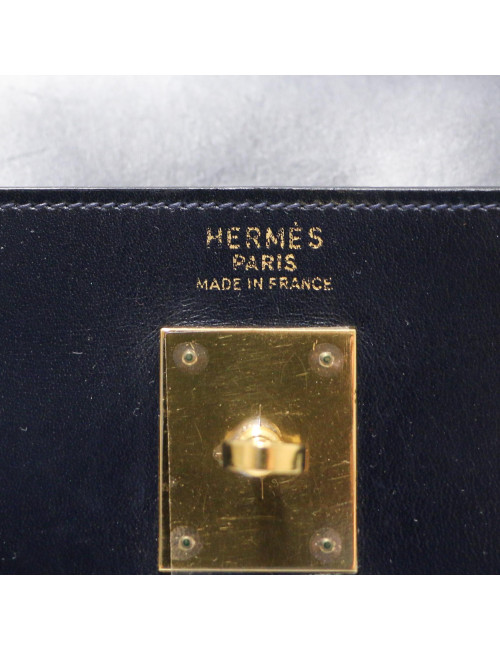 Kelly 32 retourné HERMES cuir de veau Box bleu