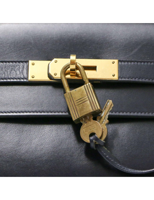 Kelly 32 retourné HERMES cuir de veau Box bleu