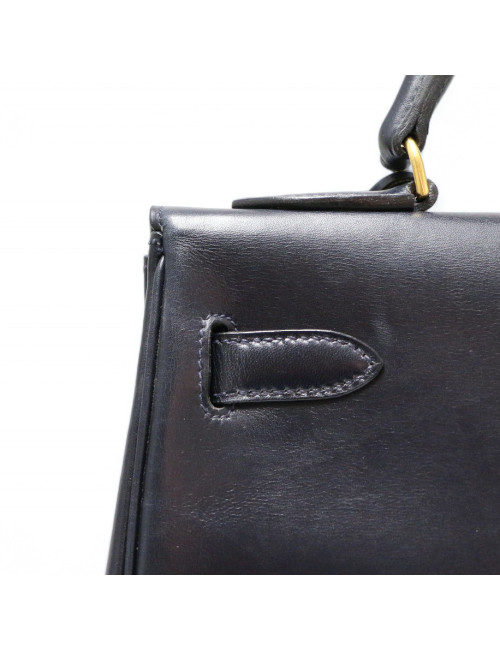 Kelly 32 retourné HERMES cuir de veau Box bleu