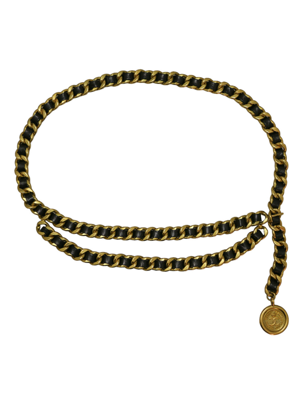 Ceinture double rang CHANEL cuir et métal