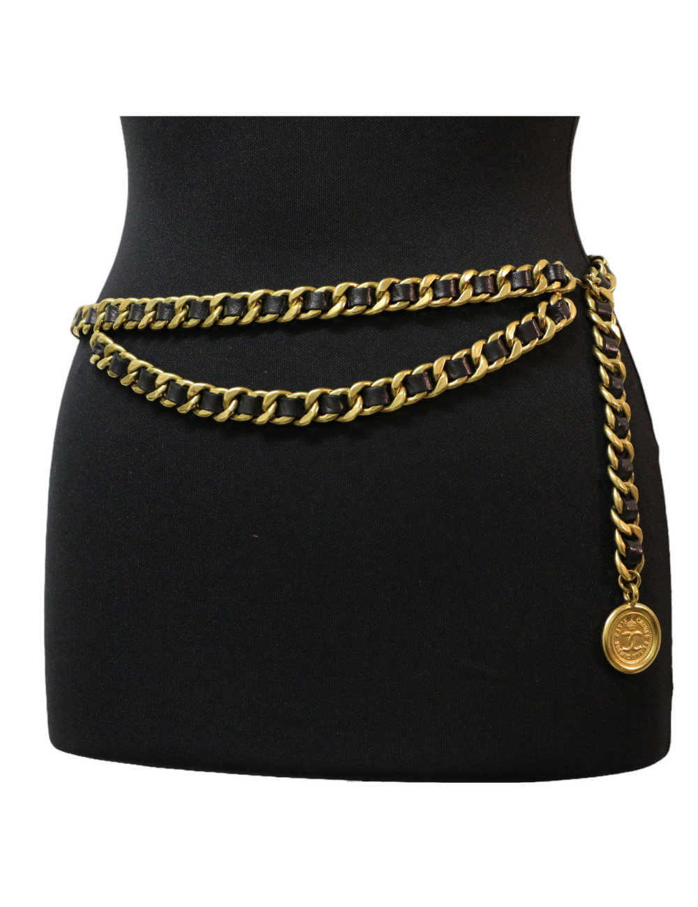 Ceinture double rang CHANEL cuir et métal