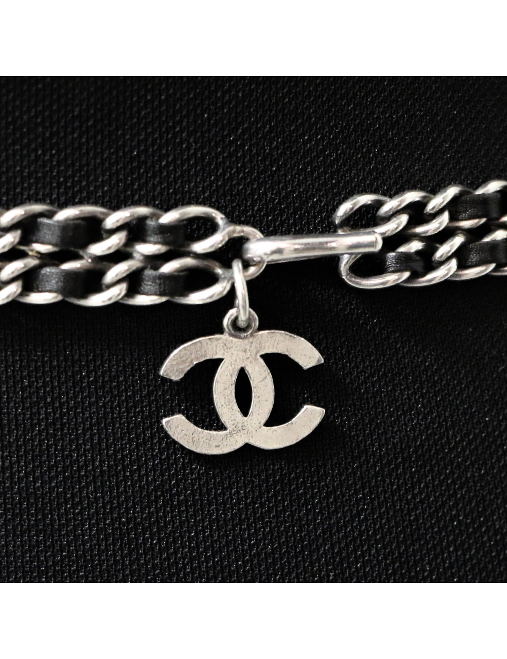 Ceinture CHANEL argent chaine entrelacée de cuir