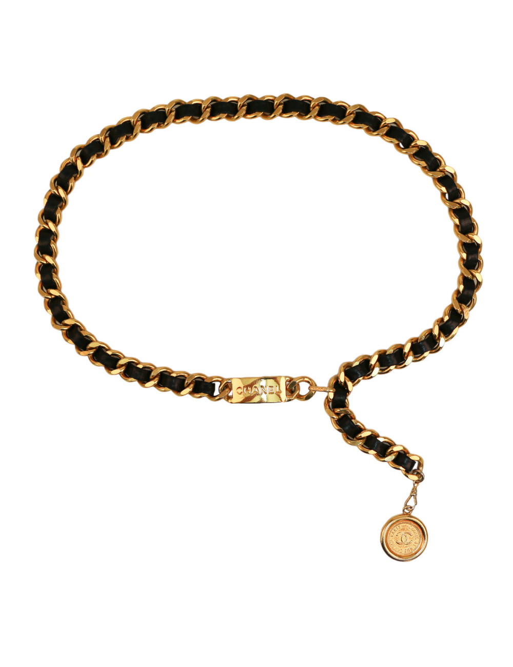 Ceinture vintage CHANEL cuir et métal noir