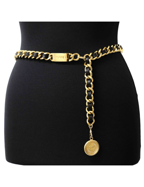 Ceinture vintage CHANEL cuir et métal noir