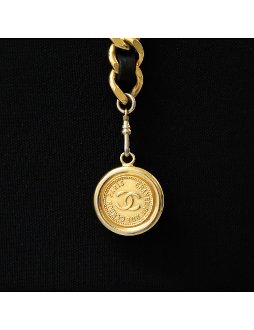 Ceinture vintage CHANEL cuir et métal noir