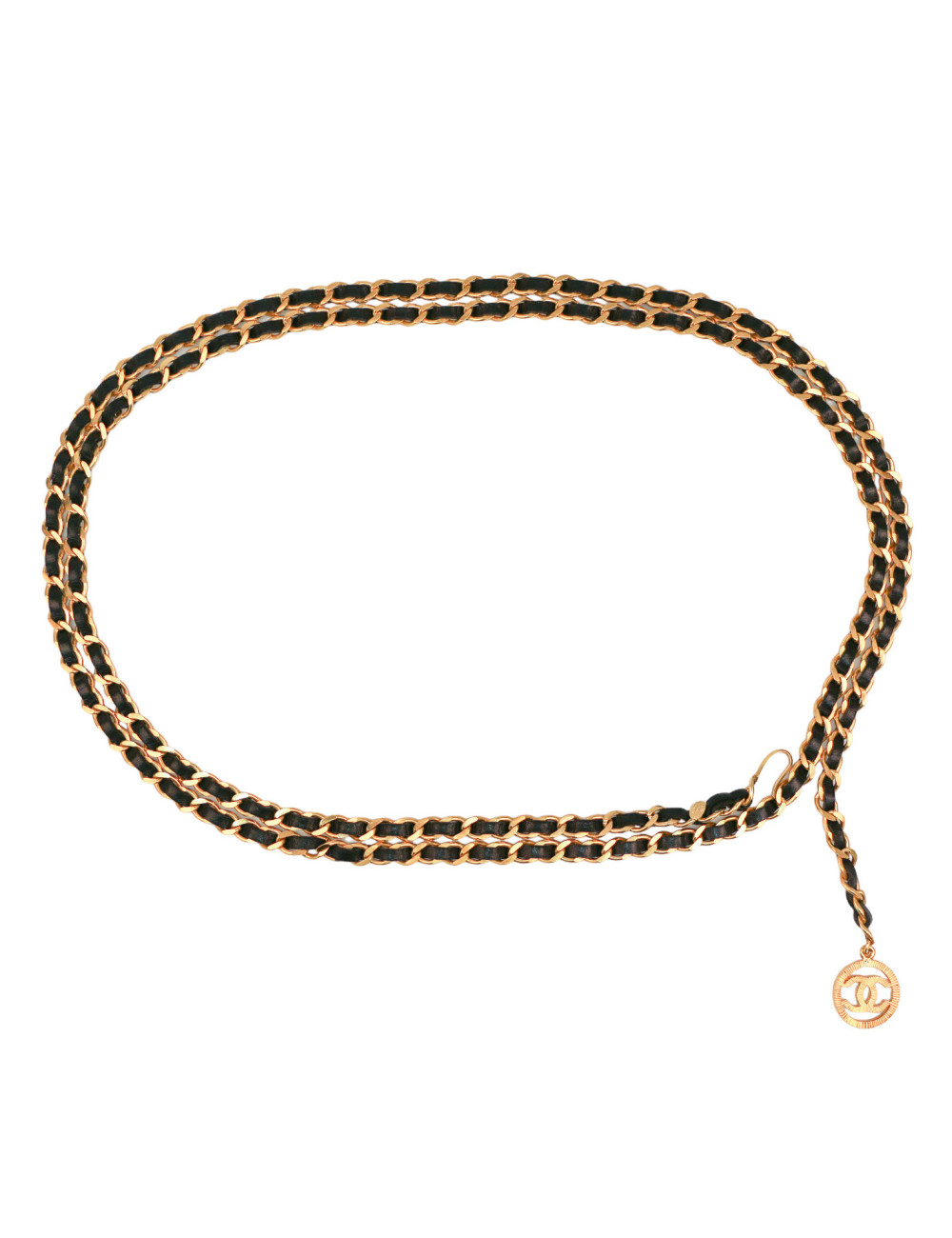 Ceinture CHANEL chaine cuir noir