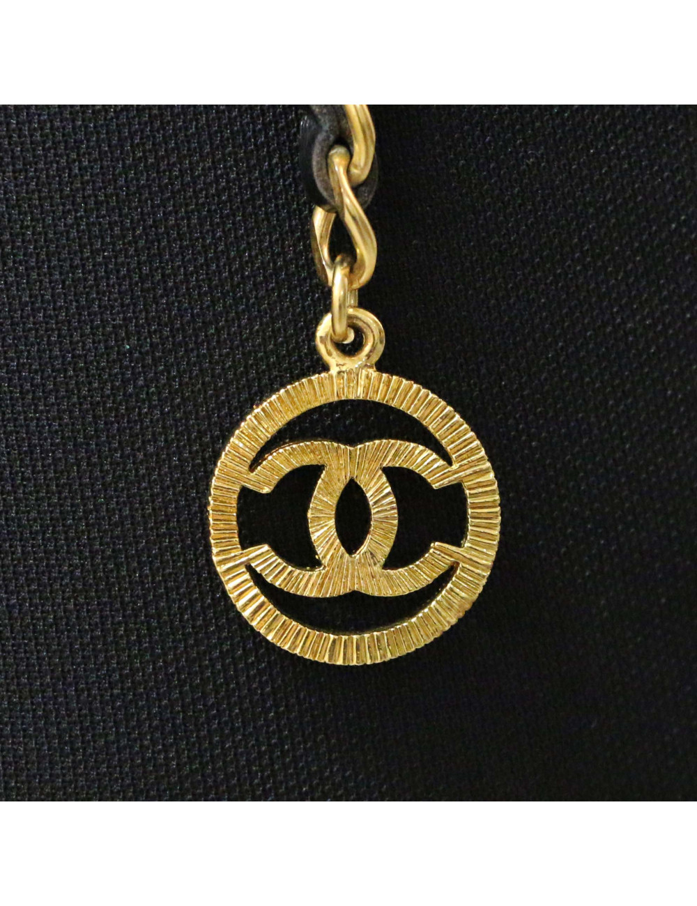 Ceinture CHANEL chaine cuir noir