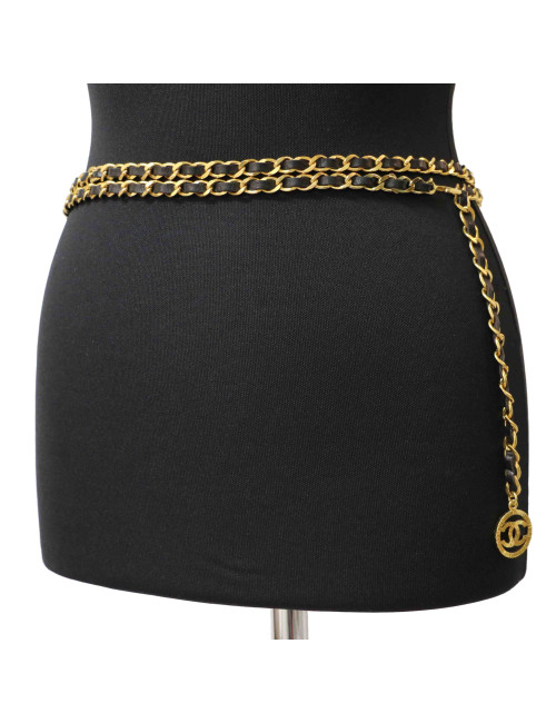 Ceinture CHANEL chaine cuir noir