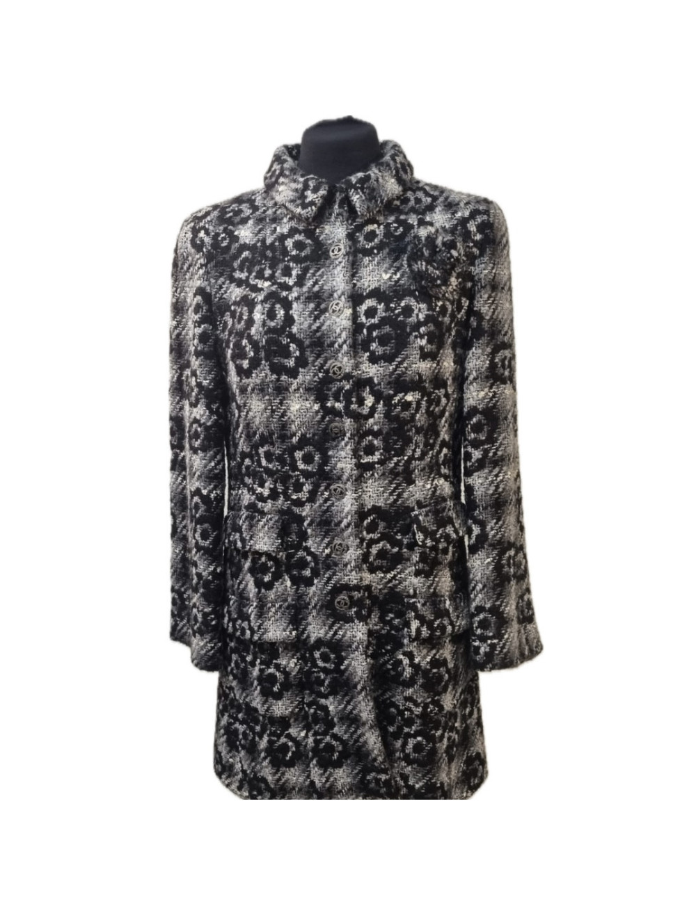 Manteau T 42 CHANEL 3/4 tweed gris