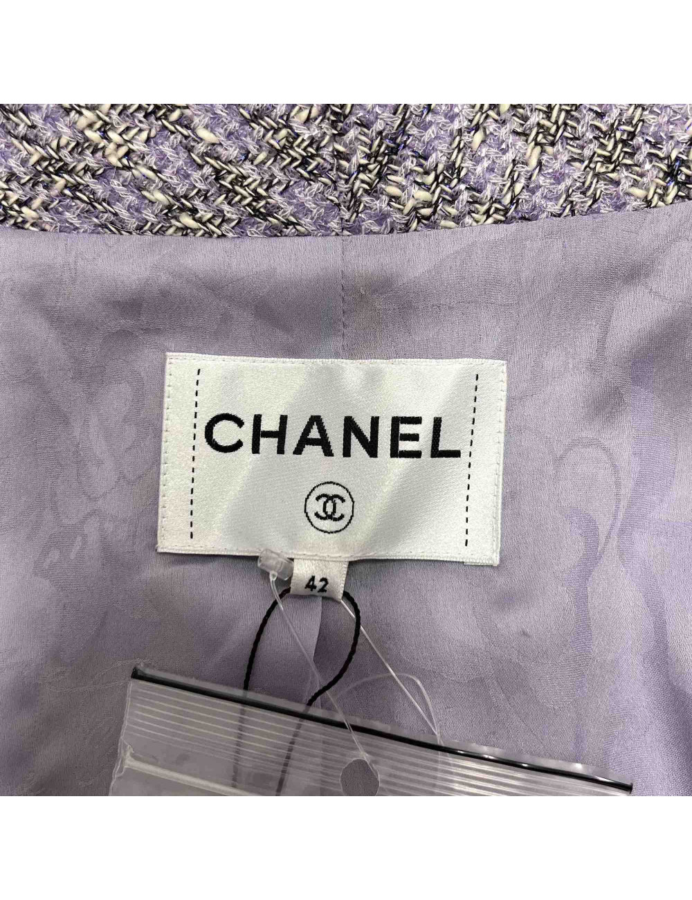 Veste CHANEL 2016 tweed violet et argent t42