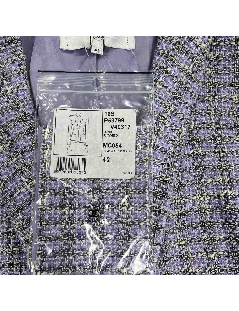 Veste CHANEL 2016 tweed violet et argent t42