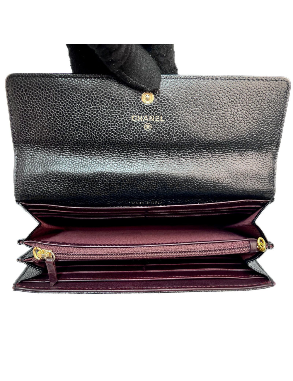 Portefeuille CHANEL cuir grainé noir