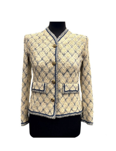 Veste CHANEL Couture T 38 beige bleue 2