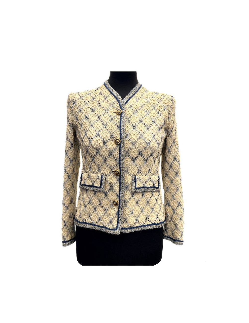 Veste CHANEL Couture T 38 beige bleue