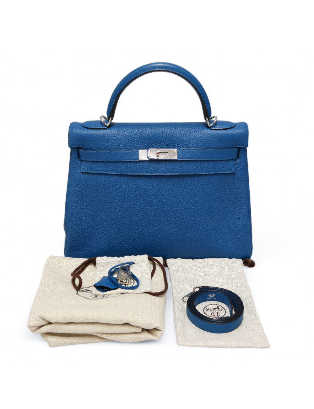 Sac HERMES Kelly 32 bleu retourné