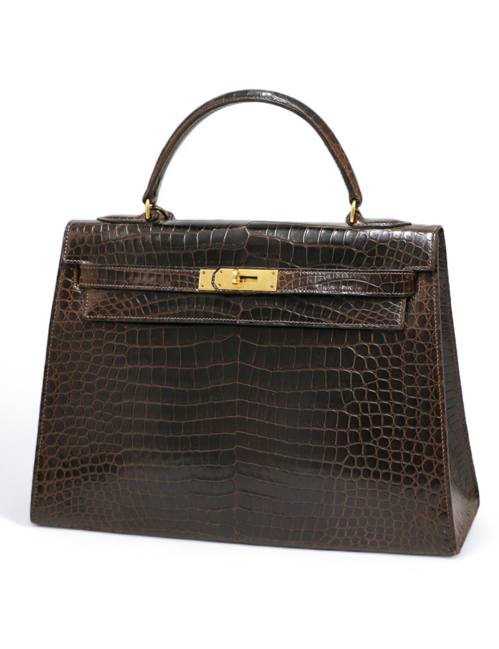Sac HERMES Kelly 32 porosus marron Vintage