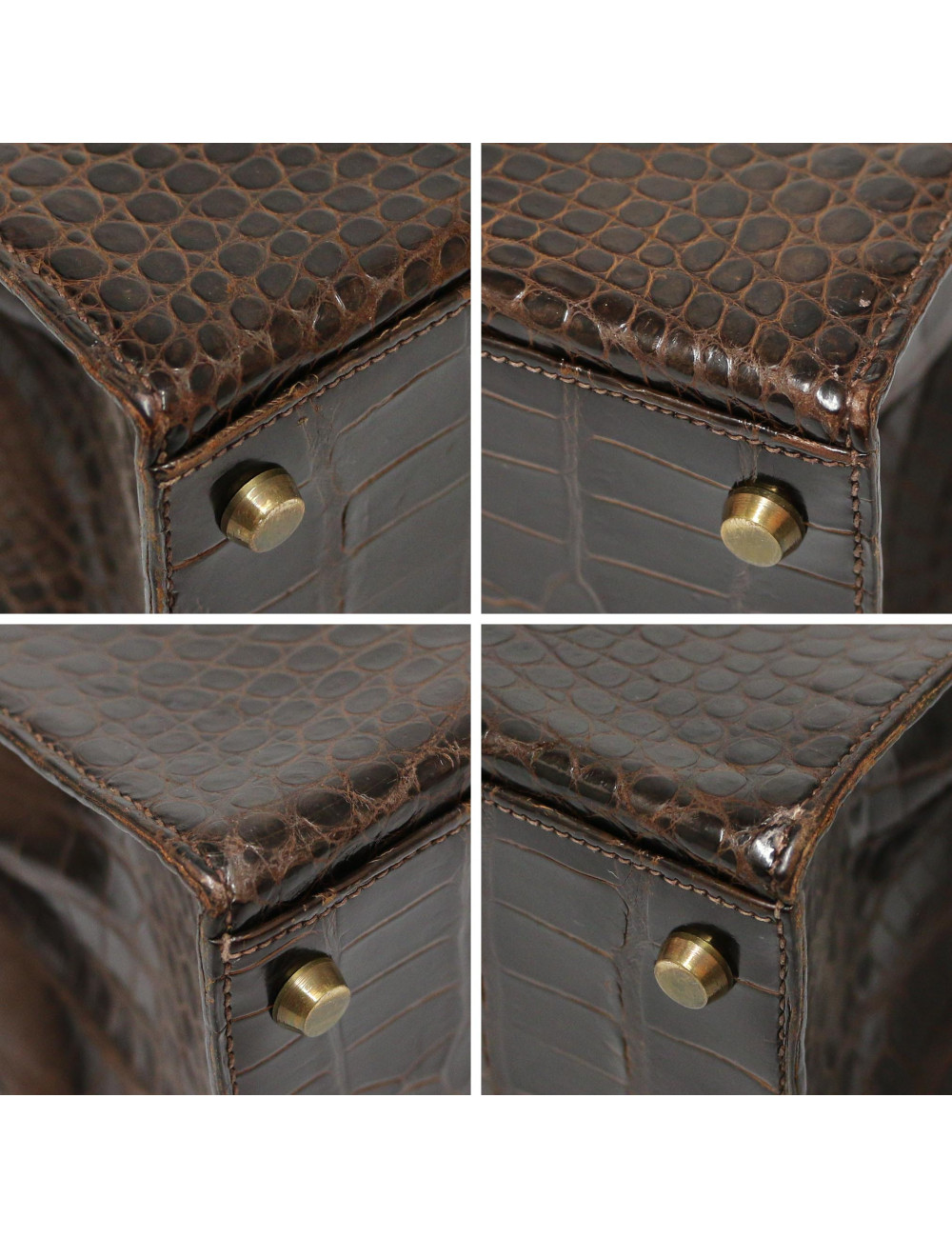 Sac HERMES Kelly 32 porosus marron Vintage