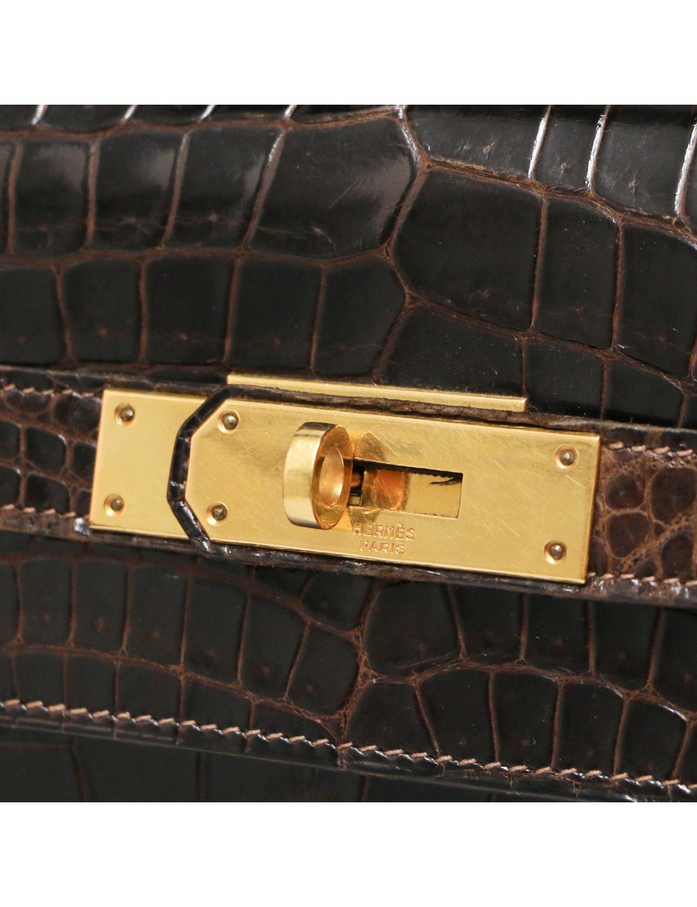 Sac HERMES Kelly 32 porosus marron Vintage