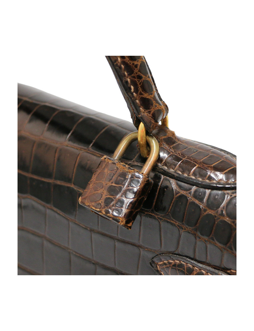 Sac HERMES Kelly 32 porosus marron Vintage