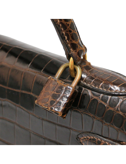 Sac HERMES Kelly 32 porosus marron Vintage