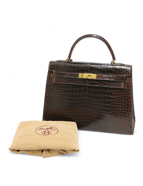Sac HERMES Kelly 32 porosus marron Vintage