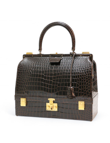 Sac Malette HERMES crocodile maron 