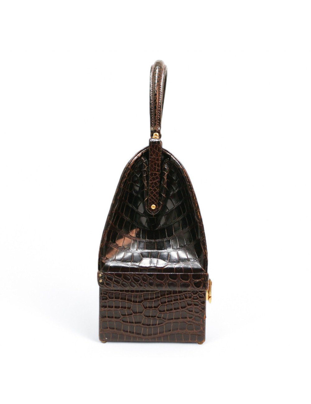 Sac Malette HERMES crocodile maron 