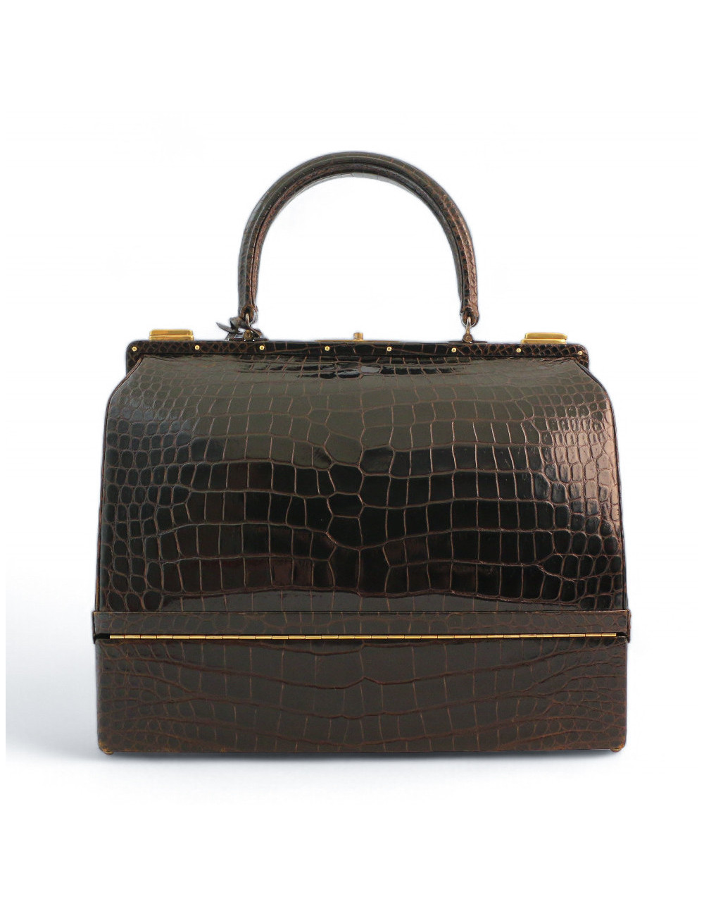 Sac Malette HERMES crocodile maron 