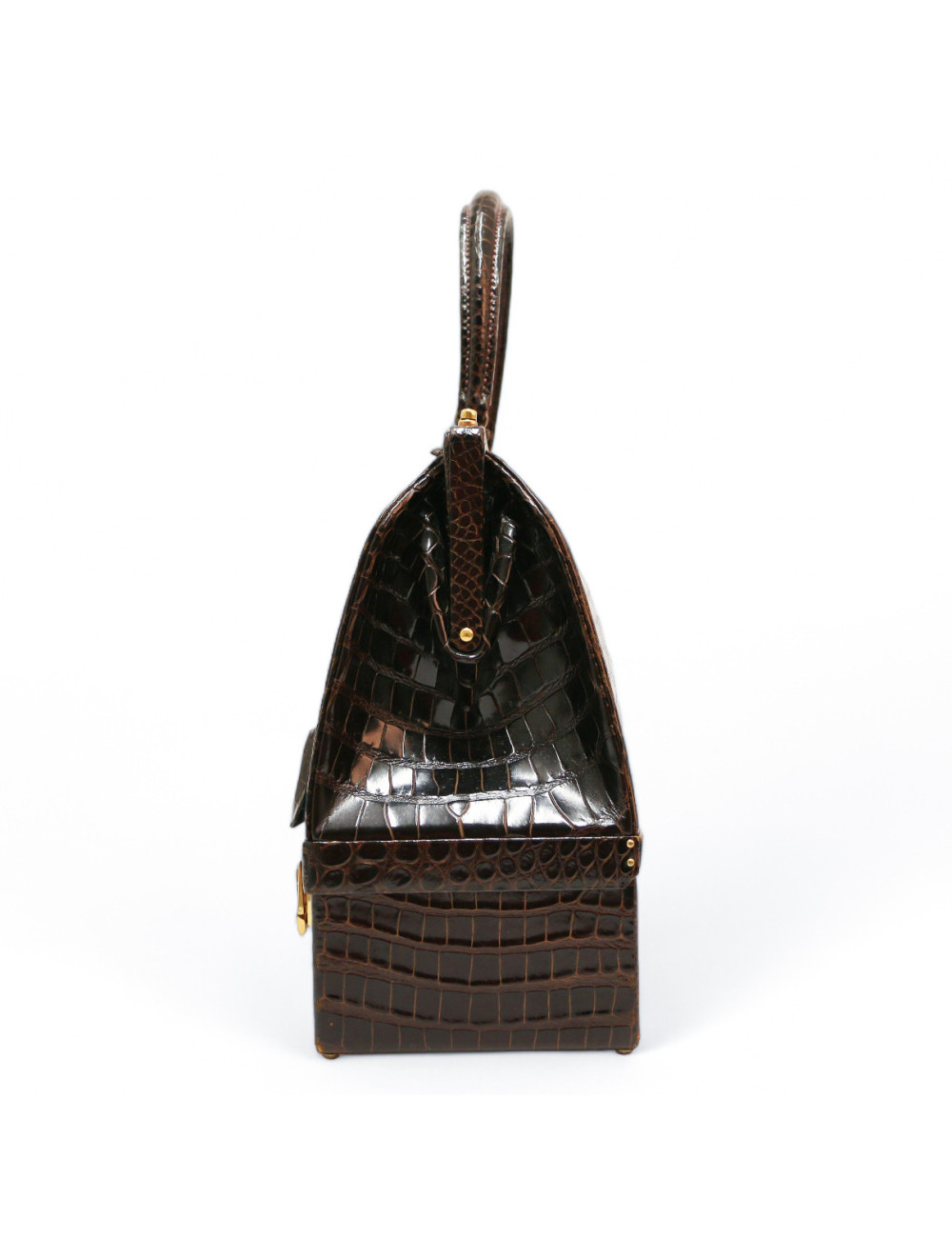 Sac Malette HERMES crocodile maron 
