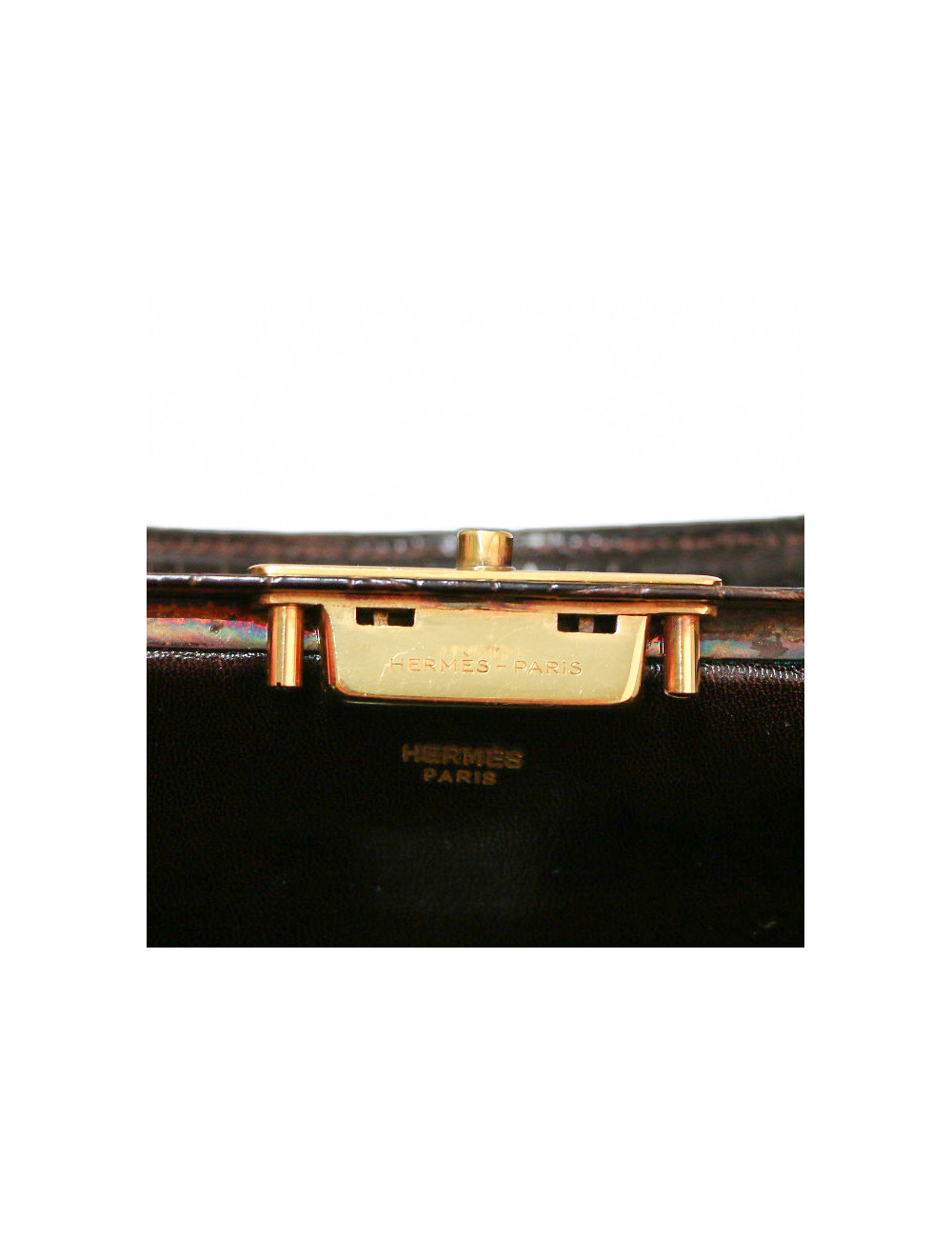 Sac Malette HERMES crocodile maron 