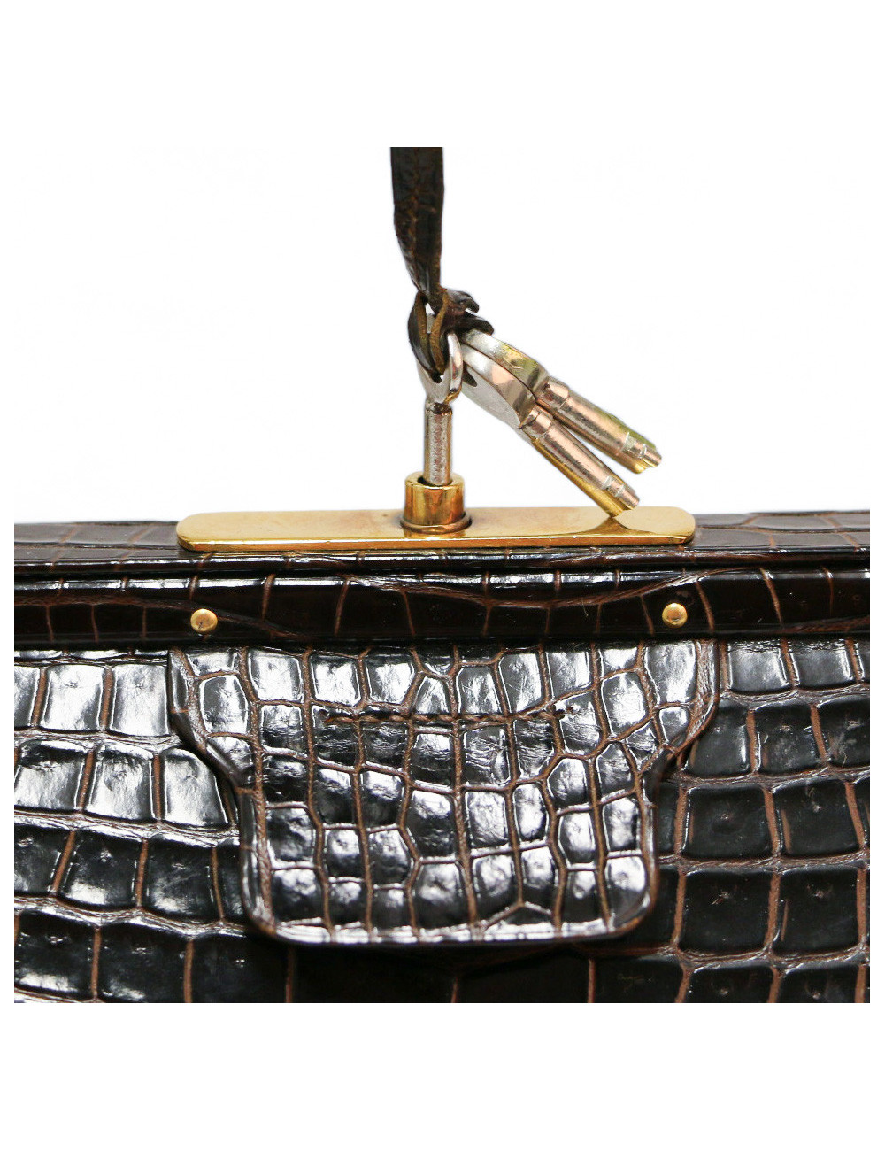 Sac Malette HERMES crocodile maron 