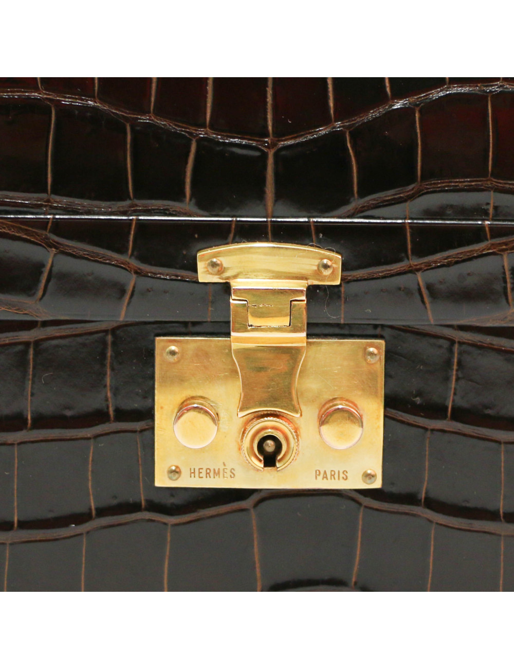 Sac Malette HERMES crocodile maron 