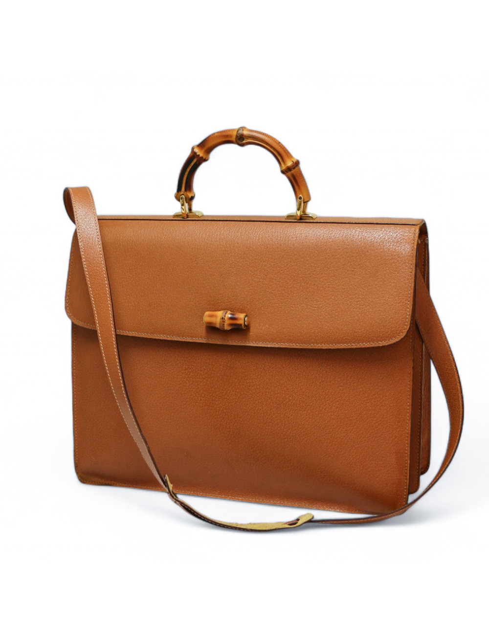 Cartable GUCCI Bamboo cuir caramel 