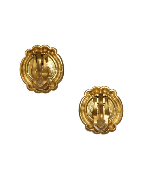 Clips vintage ronds CHANEL pate de verre rubis