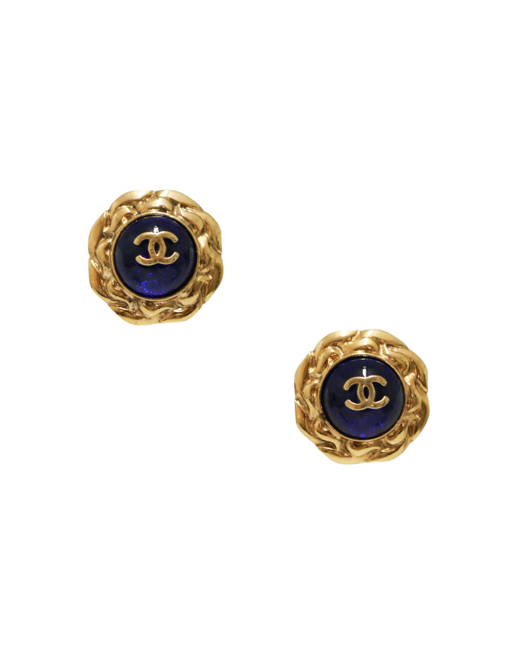 Clips vintage pâte de verre saphir CHANEL