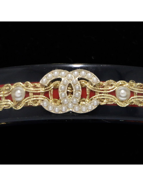 Bracelet CHANEL résine noir incrusté de chaine dorée