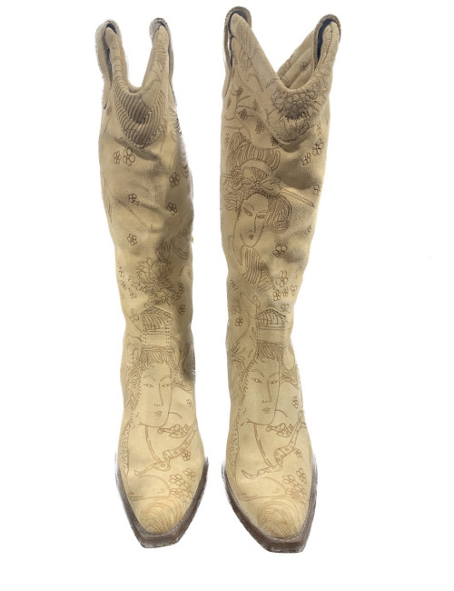 Santiags T36 JOHN GALLIANO daim beige impressions 