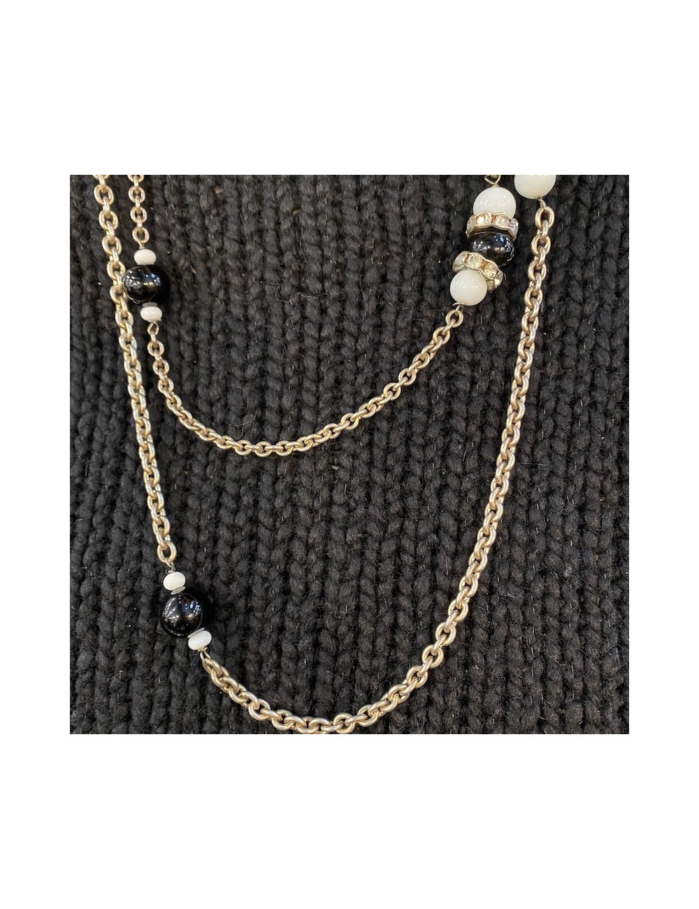 MARGUERITE de VALOIS silver chain, black and white molten glass and Swarovski crystals necklace