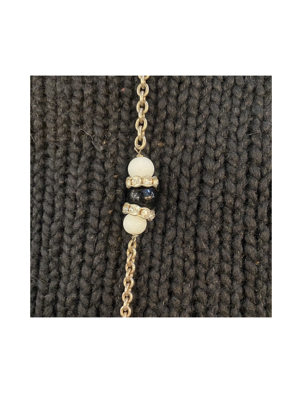 MARGUERITE de VALOIS silver chain, black and white molten glass and Swarovski crystals necklace