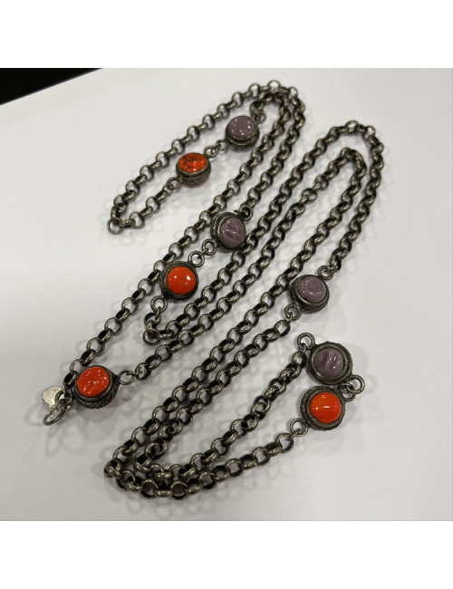 Collier Marguerite de Valois chaîne argent vieilli