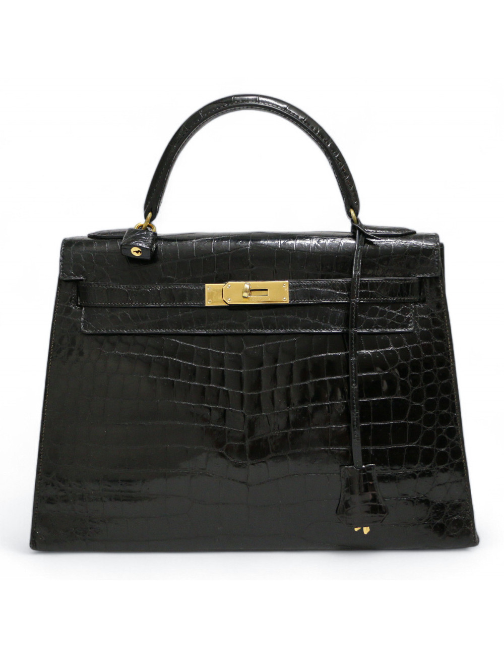 Kelly 32 HERMES Porosus noir Vintage