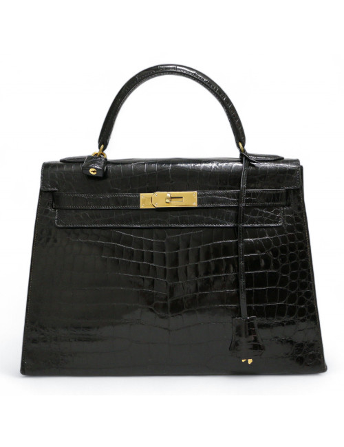 Kelly 32 HERMES Porosus noir Vintage